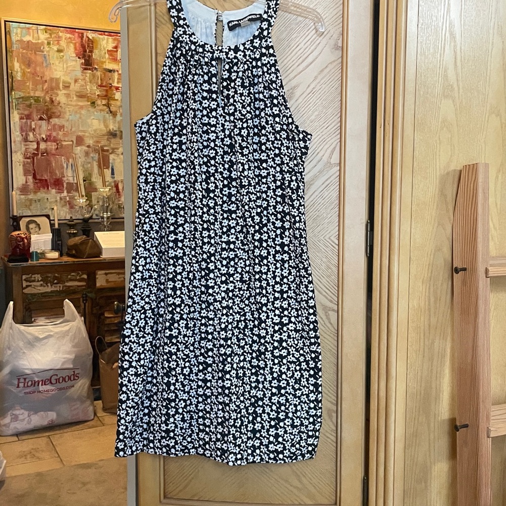 Karl lagerfeld black and white sleeveless eyelet dress size 8 - Picture 3 of 7